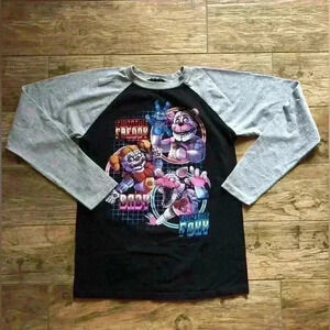 FNAF gray black raglan long sleeve t-shirt BABY youth Large